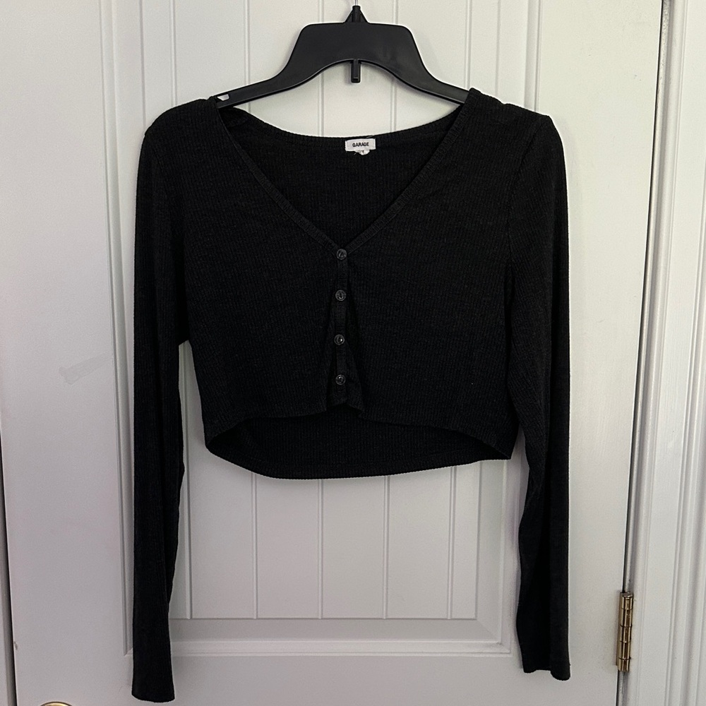 Dark grey garage Button Down long sleeve crop top